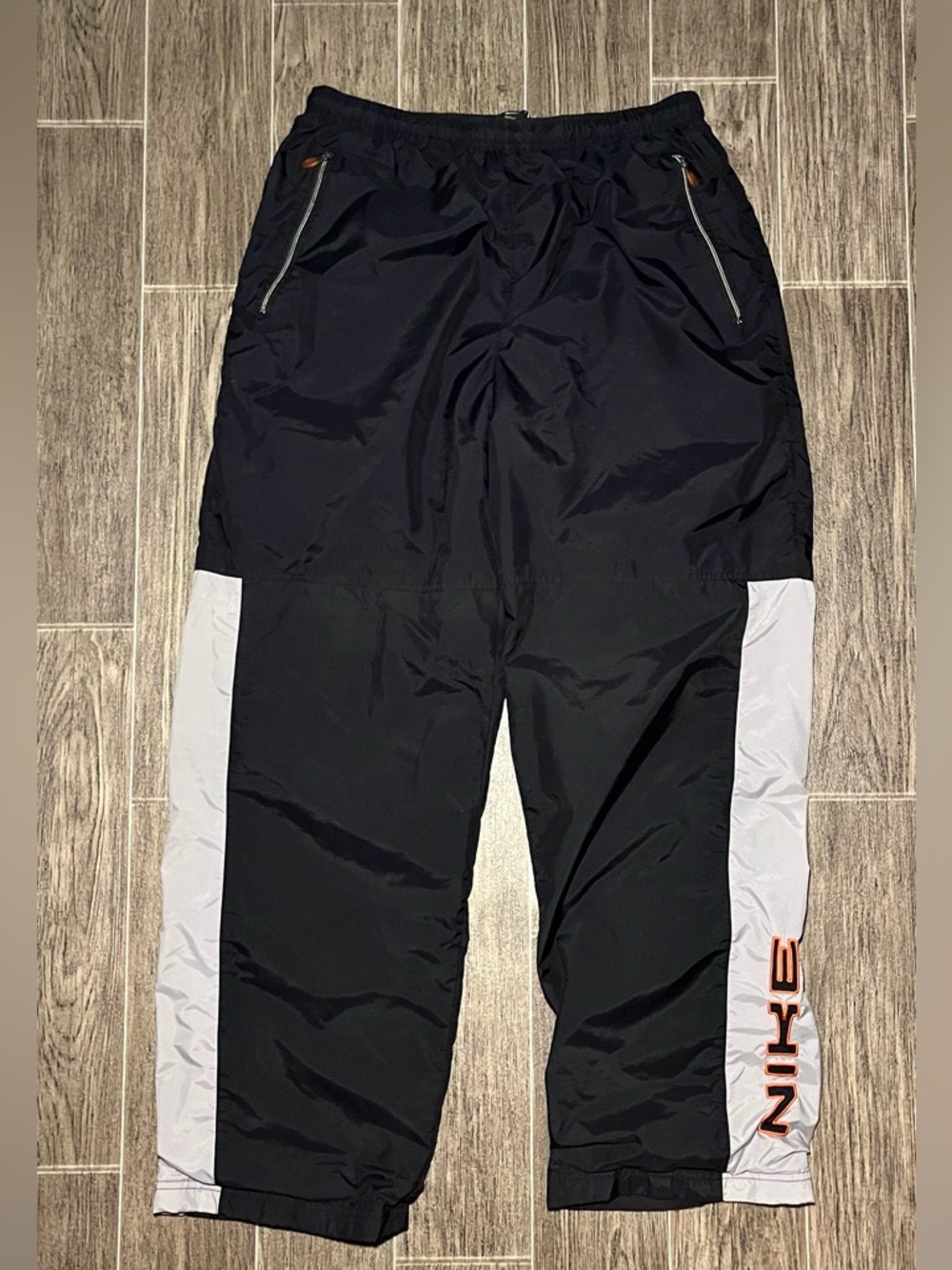 VTG Y2K Nike Track Pants Baggy Lined Black Mens Large Skater Wide Leg